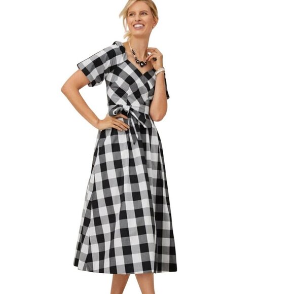 Talbots Zinnia Gingham Fit & Flare Poplin Dress Sweetheart NecklineSize 10p - Picture 6 of 11